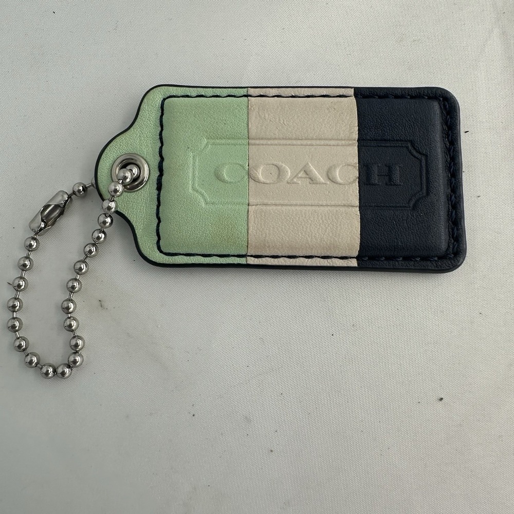Coach Hang Tag Fob Blue White Light Green Striped